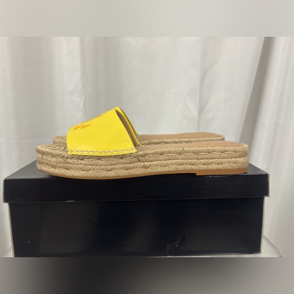 Lauren Ralph Lauren - Polly Nappa Yellow Leather Flat Platform Espadrille 9B NWT - Picture 8 of 11